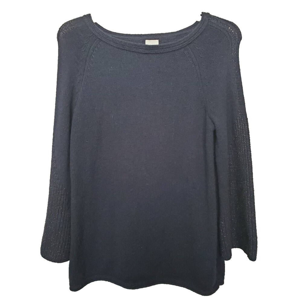 Chico's Wool/Cashmere Blend Boat Neck Flared Glitter Sleeve Sweater Size 2 Large